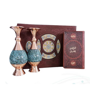 خیام و باباطاهر پالتویی چرم با 2گلدان فیروزه
