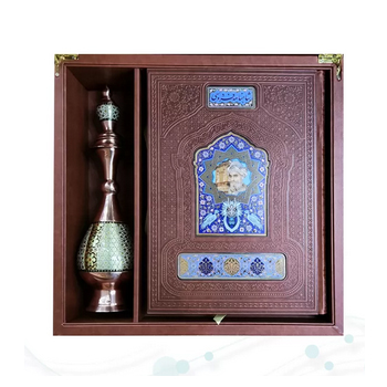 شاهنامه رحلی گلاسه چرم نفیس با گلدان تنگ خاتم - تصویر 2